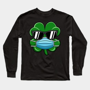 Shamrock Wearing Face Mask St Patricks Day Gift Long Sleeve T-Shirt